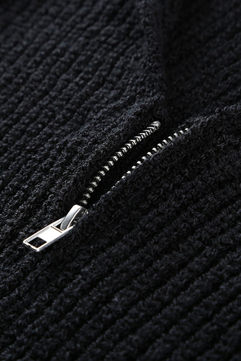 Zipper V-Neck Dropped Sleeve Hooded Solid Sweater